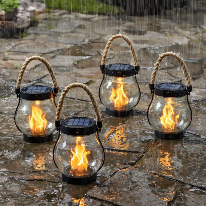 Solar Lantern Outdoor Hanging Light Flame Effect Garden Decor