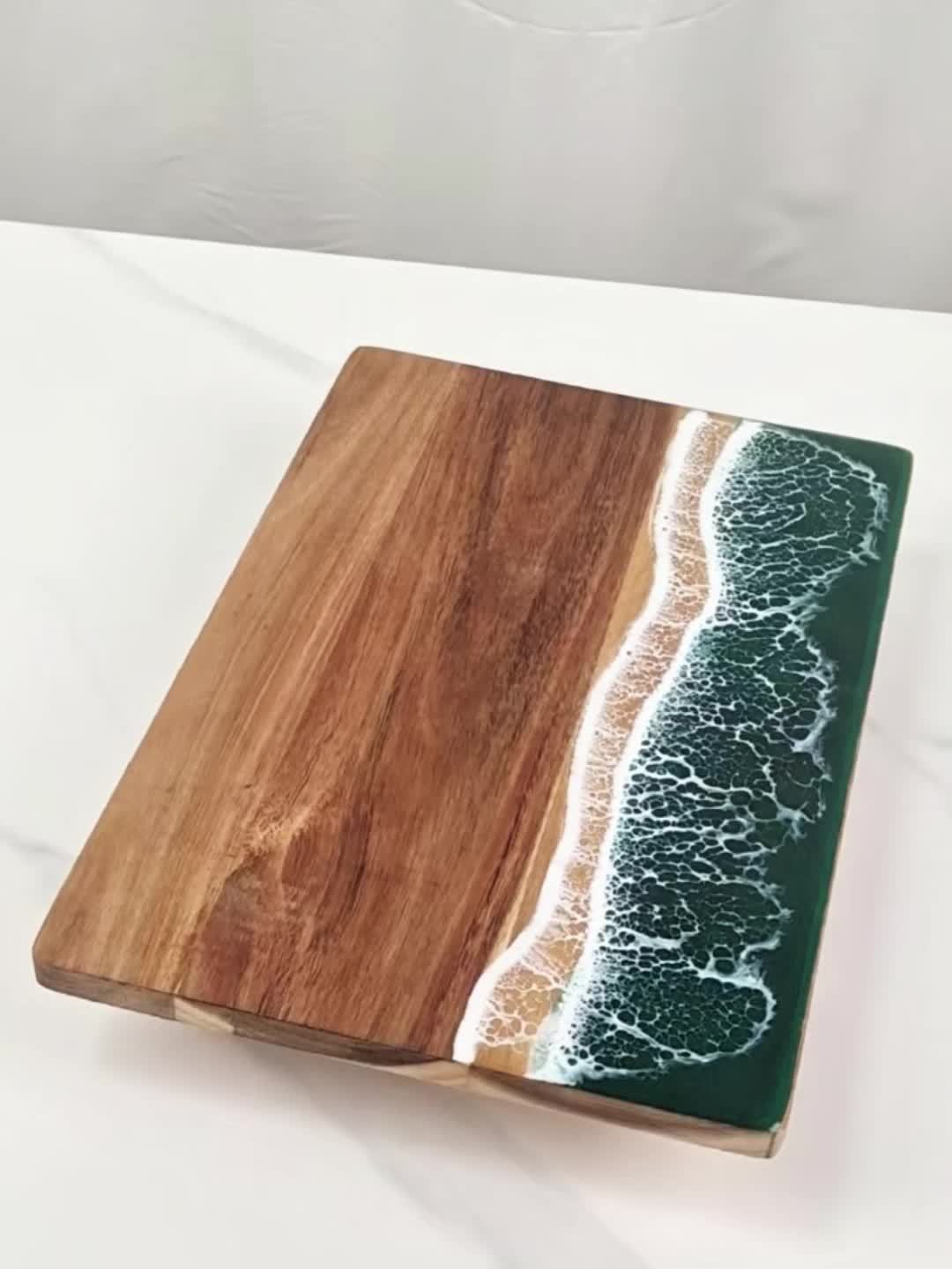Wave Resin Cutting Board | Ocean-Inspired Acacia Wood Cheese &amp; Serving Board