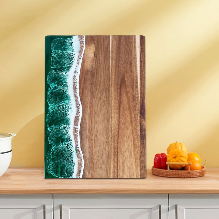 Wave Resin Cutting Board | Ocean-Inspired Acacia Wood Cheese &amp; Serving Board