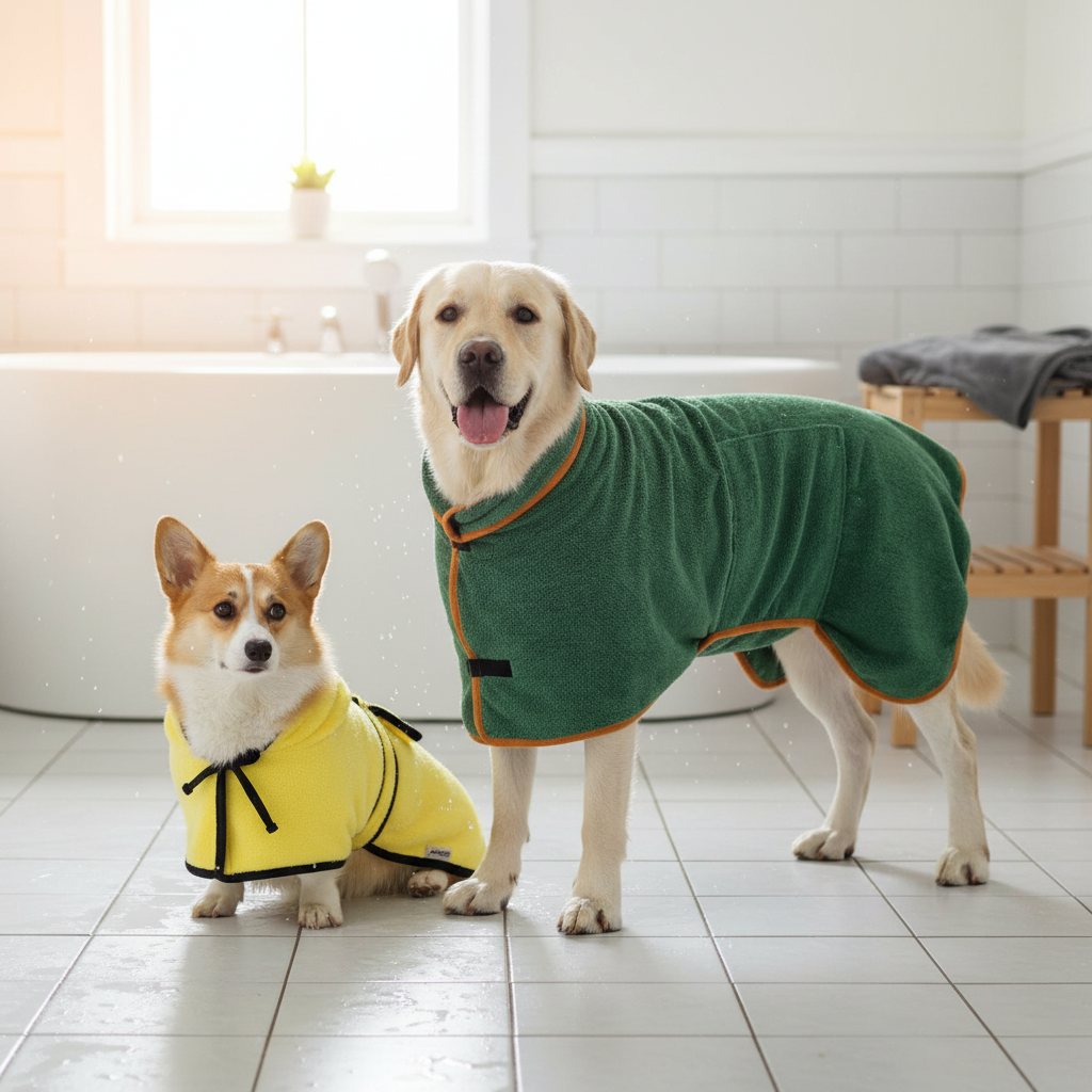 Dog Towel Drying Coat Adjustable Fit Pets Dog Bath Towel