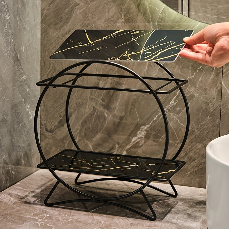 Double-Tiered Bathroom Organiser with Cat Ear Base | Stylish Metal Cosmetic &amp; Skincare Shelf