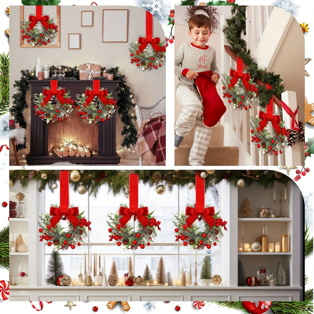 Christmas Wreath Hanging Red Bow Pinecone Holiday Decor