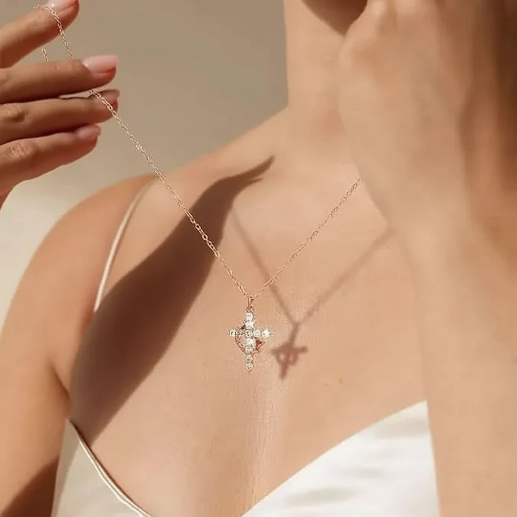 Cross Necklace Crown Pendant Gold Silver Faith jewelry