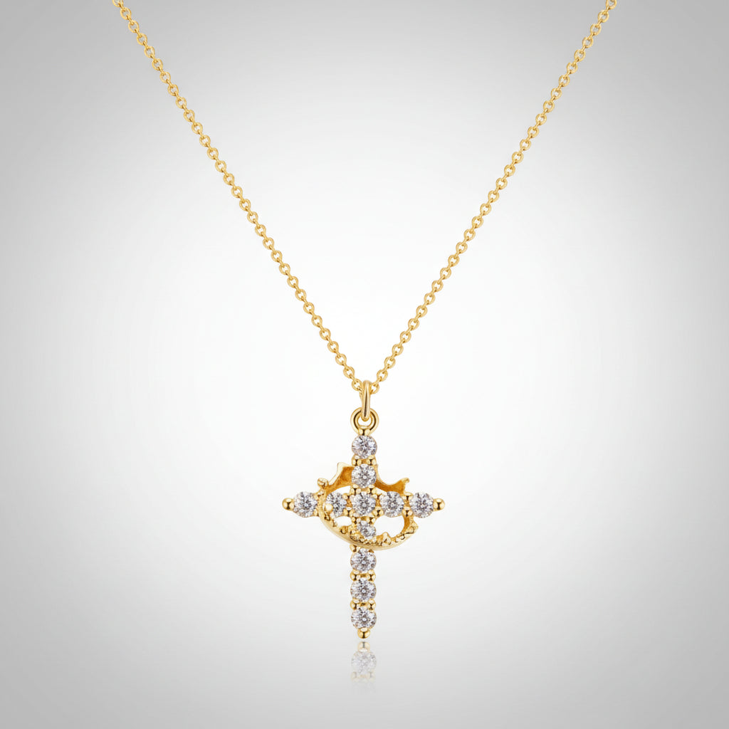 Cross Necklace Crown Pendant Gold Silver Faith jewelry