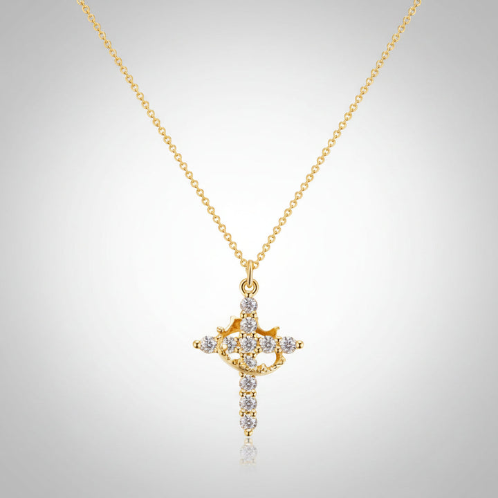 Cross Necklace Crown Pendant Gold Silver Faith jewelry