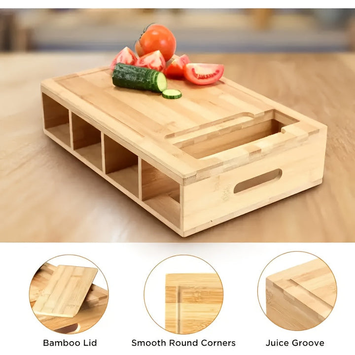 Bamboo Cutting Board with Storage Trays &amp; Graters | Multifunctional Kitchen Prep Station