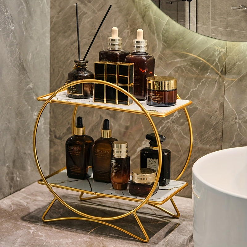 Double-Tiered Bathroom Organiser with Cat Ear Base | Stylish Metal Cosmetic &amp; Skincare Shelf