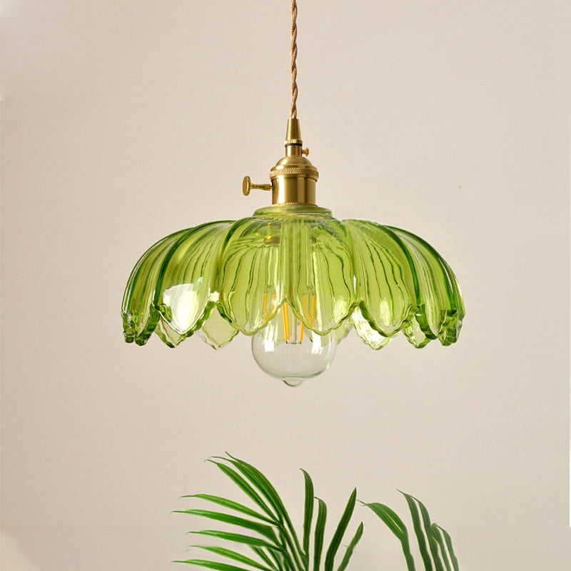 Vintage Flower Pendant Lamp | colored Glass Hanging Light