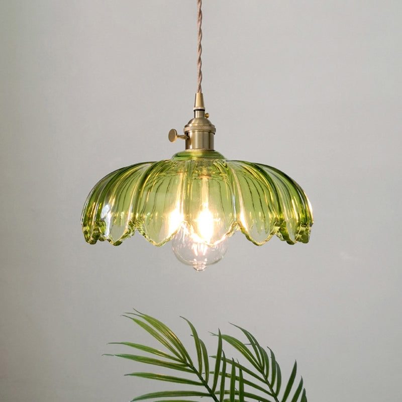 Vintage Flower Pendant Lamp | colored Glass Hanging Light