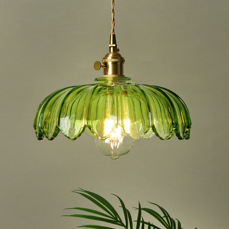 Vintage Flower Pendant Lamp | colored Glass Hanging Light