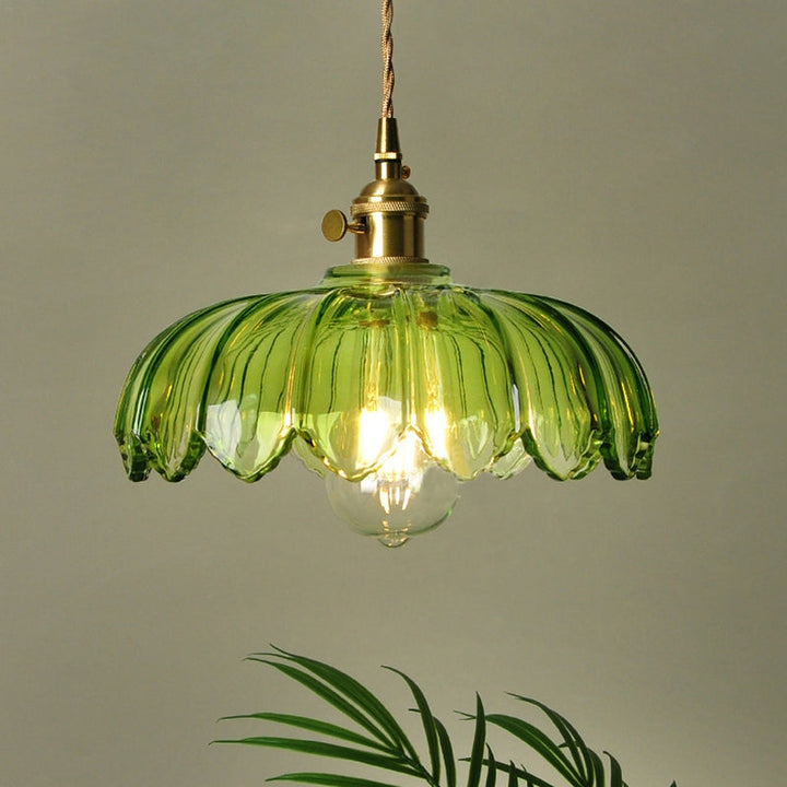 Vintage Flower Pendant Lamp | colored Glass Hanging Light