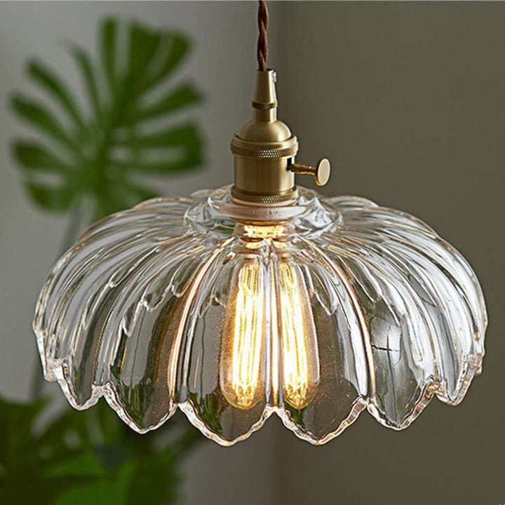 Vintage Flower Pendant Lamp | colored Glass Hanging Light
