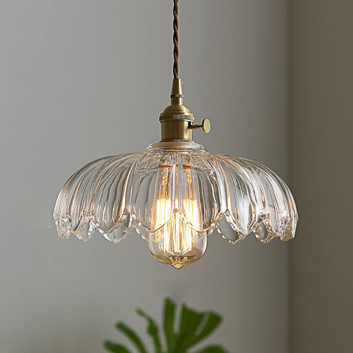 Vintage Flower Pendant Lamp | colored Glass Hanging Light