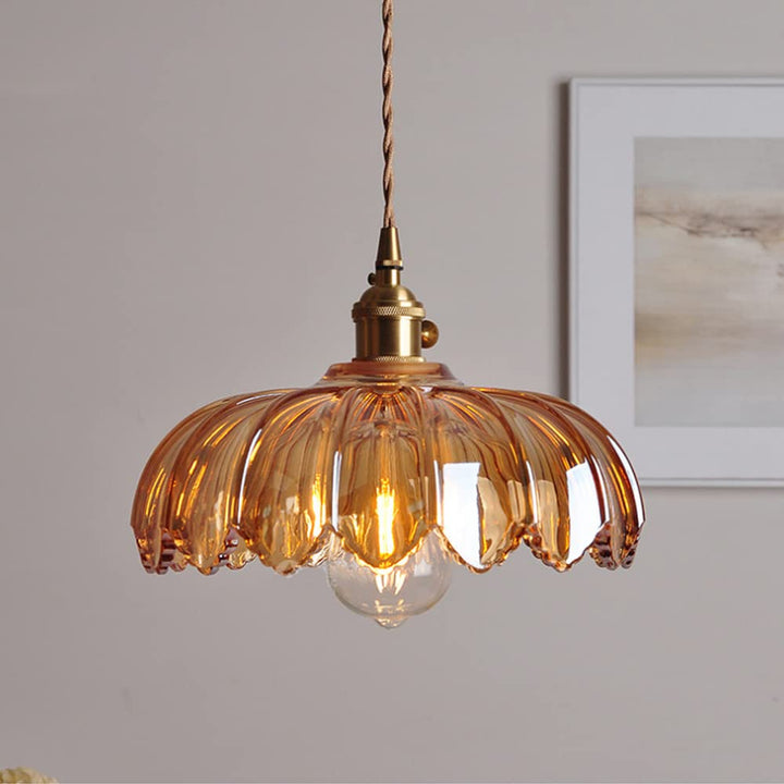 Vintage Flower Pendant Lamp | colored Glass Hanging Light