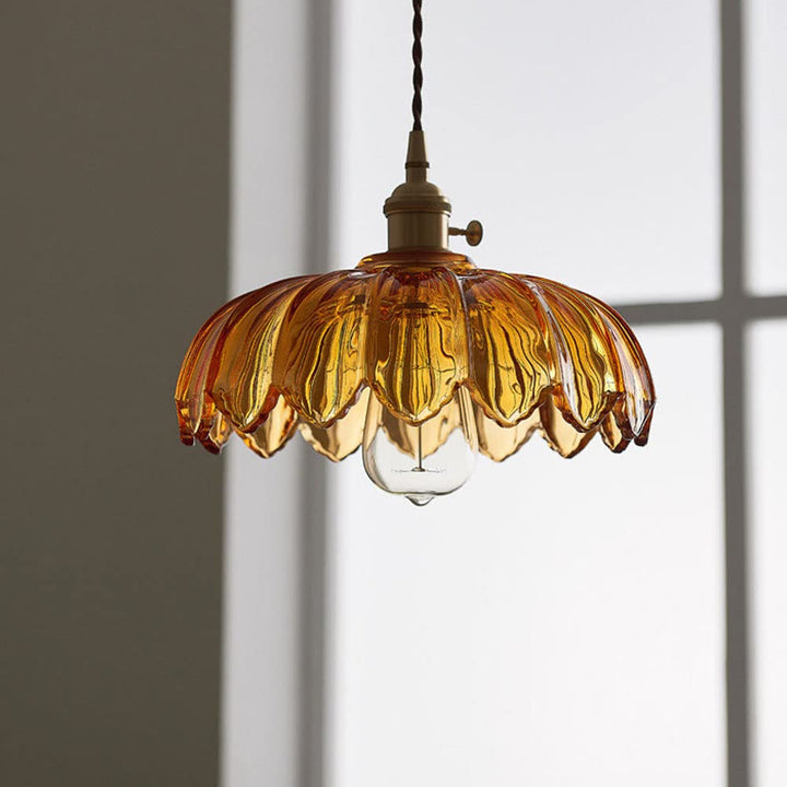 Vintage Flower Pendant Lamp | colored Glass Hanging Light