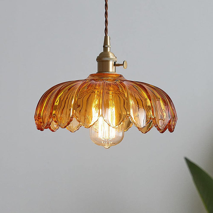 Vintage Flower Pendant Lamp | colored Glass Hanging Light