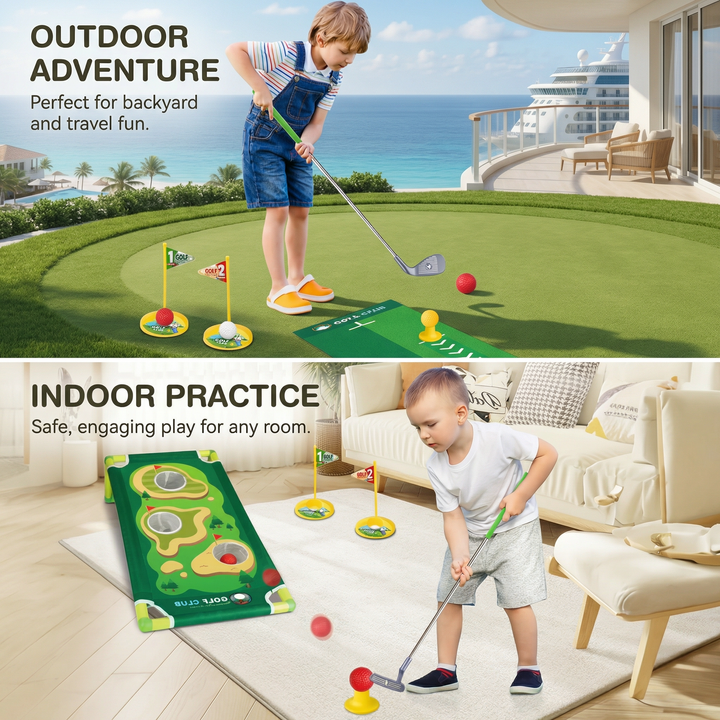 Golf Putting Mat Adjustable Golf Clubs Indoor Play Set