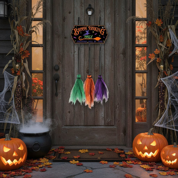 Halloween Decoration Sign Broom Parking Fun Home Accent