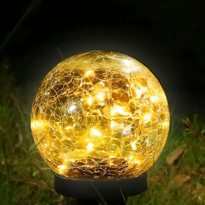 Solar Lights Orb Crackle Glass Sphere Path Accent Outdoor Glow