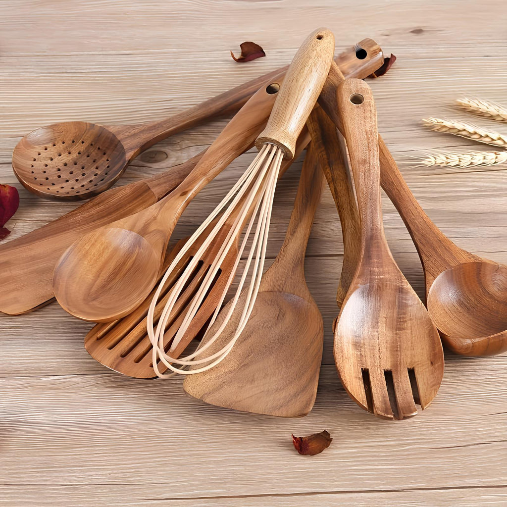 Natural Wood Kitchen Tool Set Cooking Utensils Spoon Spatula Set