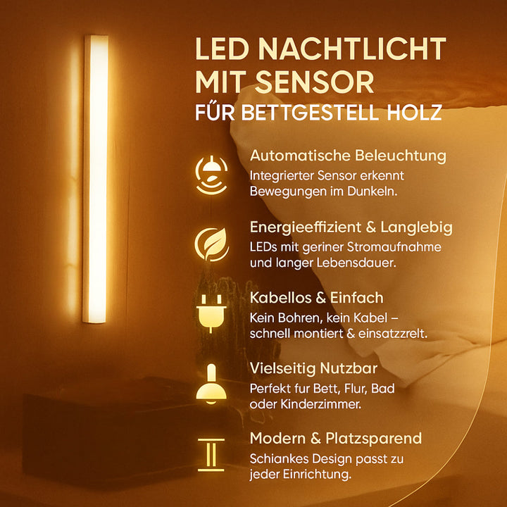 LED Wall Lamp Sensor Bedside Light Wood Frame Night Light Modern Design