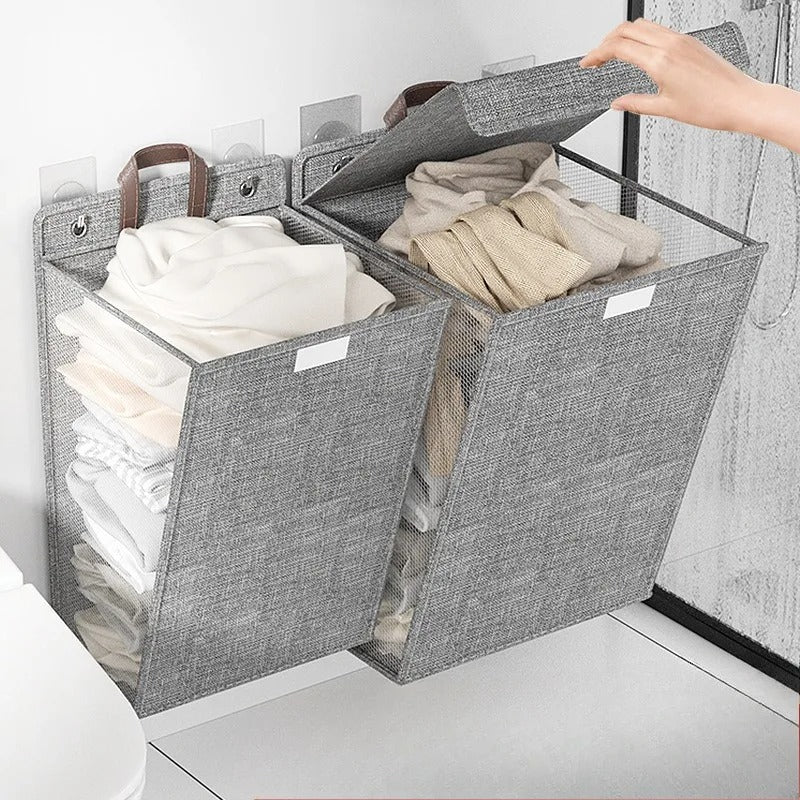 Wallora | Foldable Adhesive Laundry Basket | Wall-Mounted Clothes Hamper &amp; Organiser