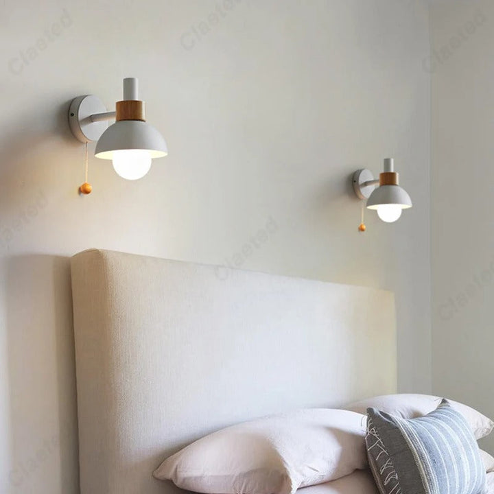 Nordic Wood Accent Wall Lamp | Minimalist Pull-Switch Light
