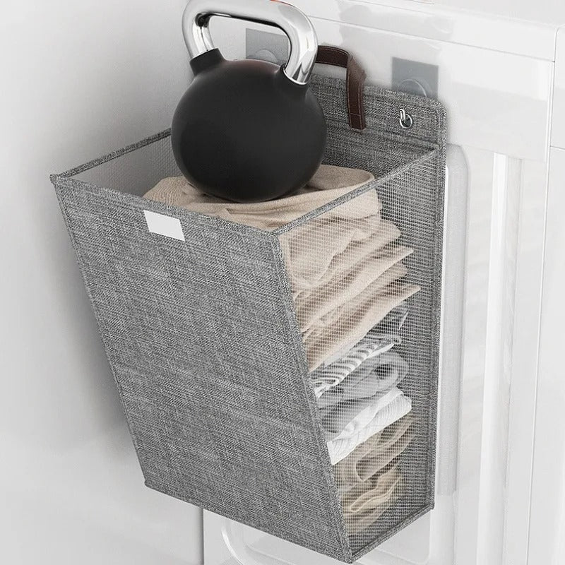Wallora | Foldable Adhesive Laundry Basket | Wall-Mounted Clothes Hamper &amp; Organiser