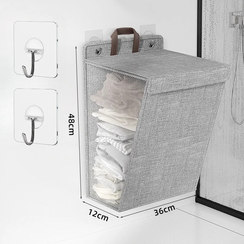 Wallora | Foldable Adhesive Laundry Basket | Wall-Mounted Clothes Hamper &amp; Organiser