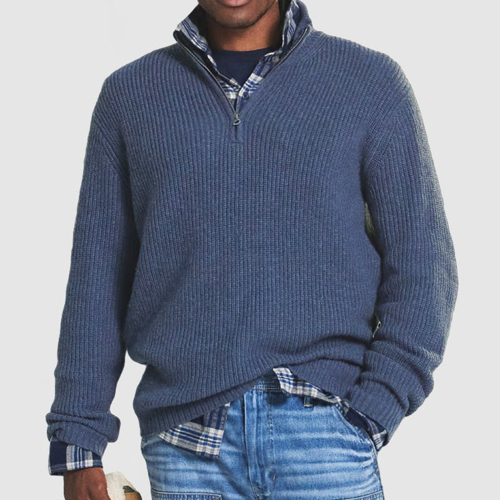 Mens Crew Neck Zipper Sweater Modern Design | Business Casual