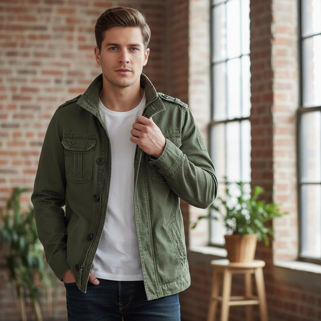 Mens Jacket Zip Up Casual Stylish Outerwear