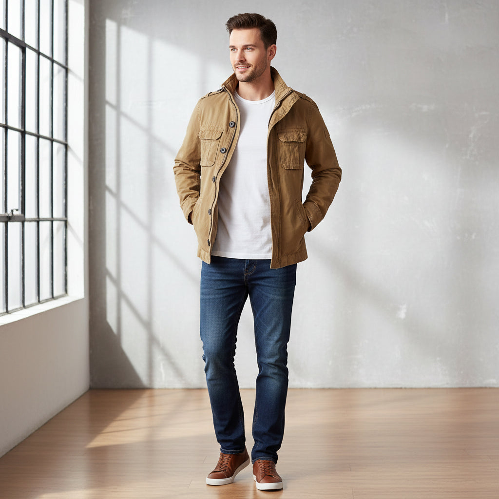 Mens Jacket Zip Up Casual Stylish Outerwear