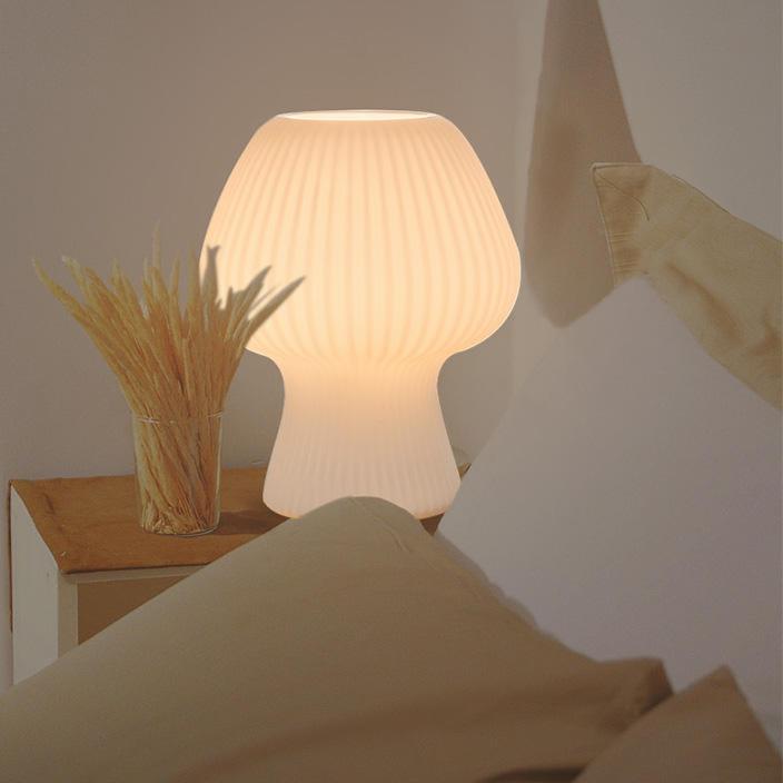 Vintage Bedside Table Lamp | Ribbed Glass Mushroom Lamp