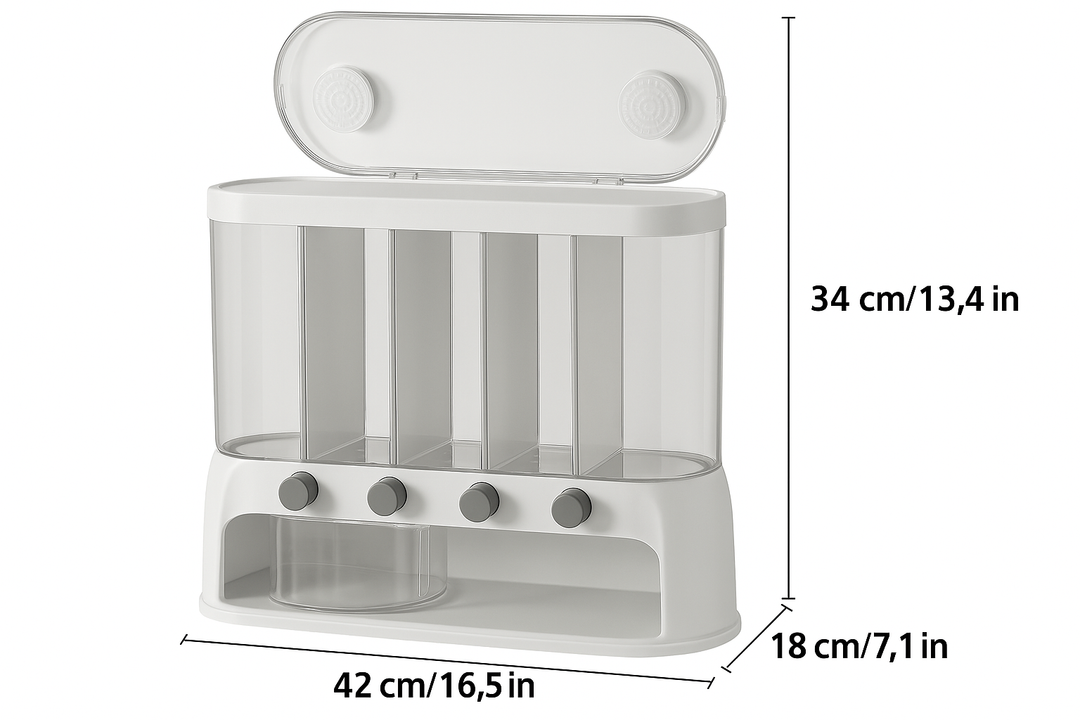 Multi-Compartment Kitchen Grain Storage Container | Airtight Pantry Organiser with Flip-Top Lid
