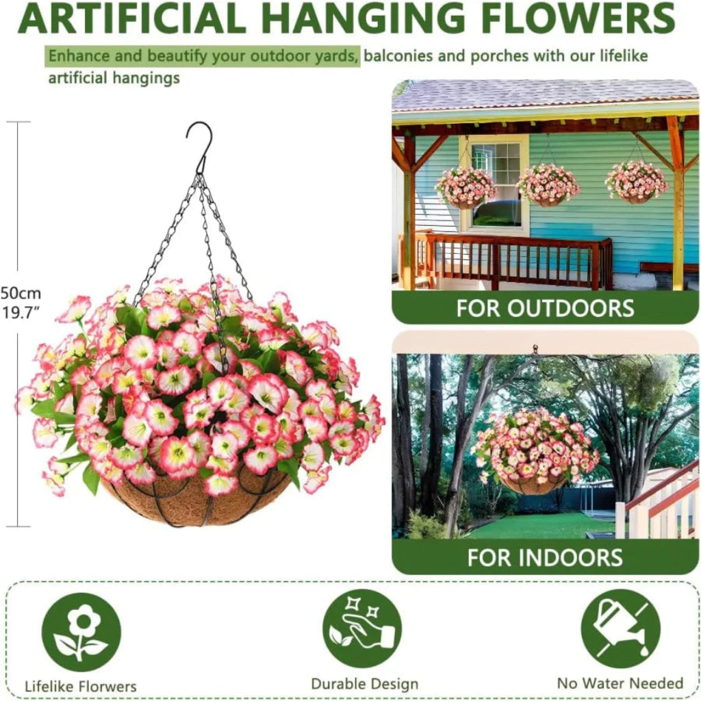 Silk Flowers Hanging Basket Indoor Outdoor Decor