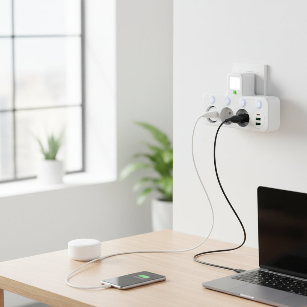 Surge Protection Power Strip USB Outlets Wall Mount