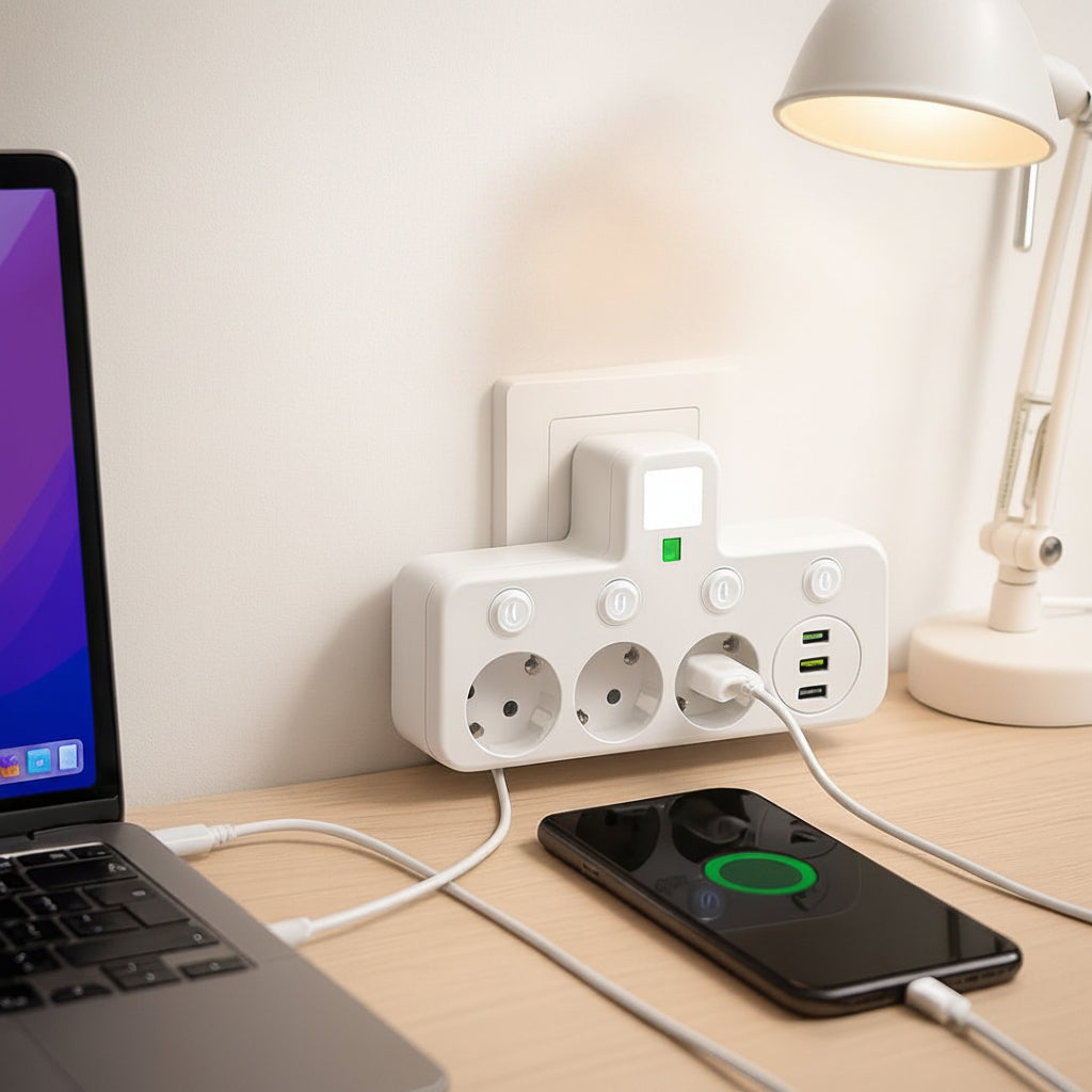 Surge Protection Power Strip USB Outlets Wall Mount