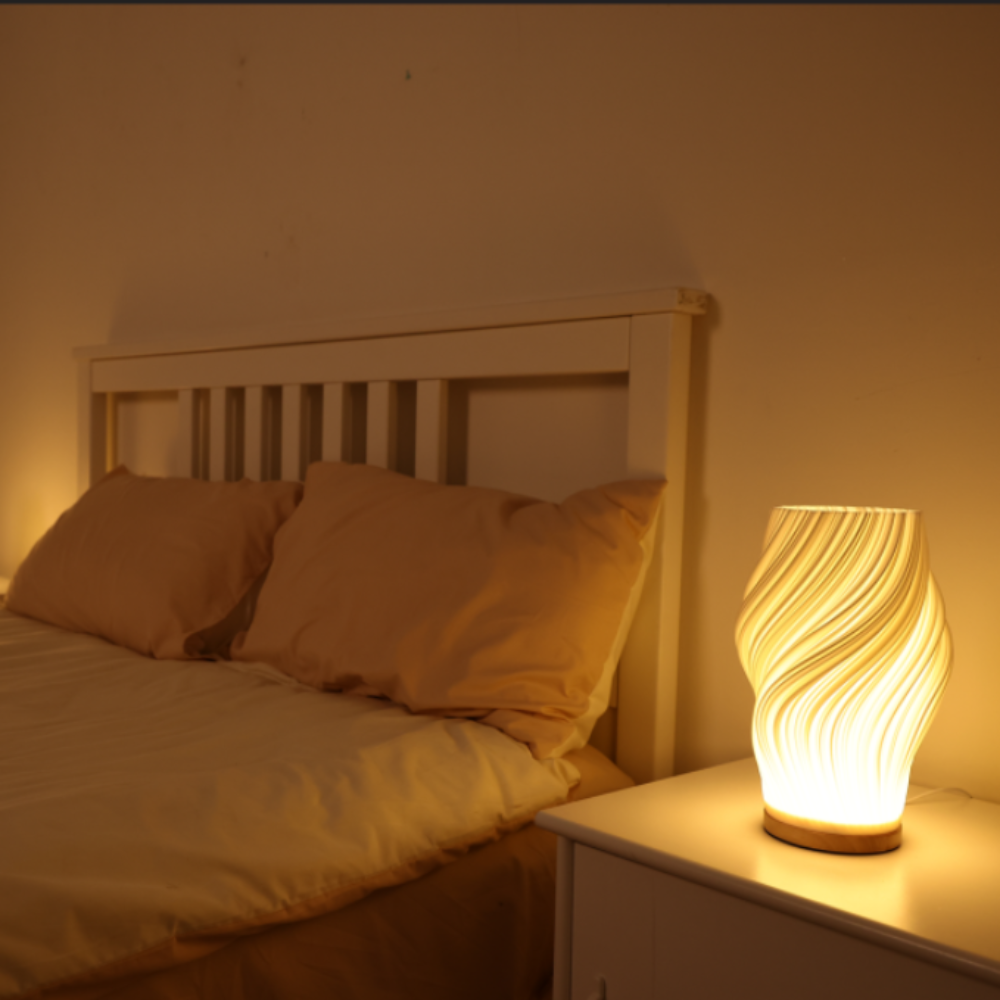 Table Lamp Modern Wave USB Dimmable Wood Base LED Light