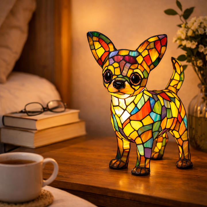 colorful Dog Table Lamp Stained Glass LED Night Light Bedroom