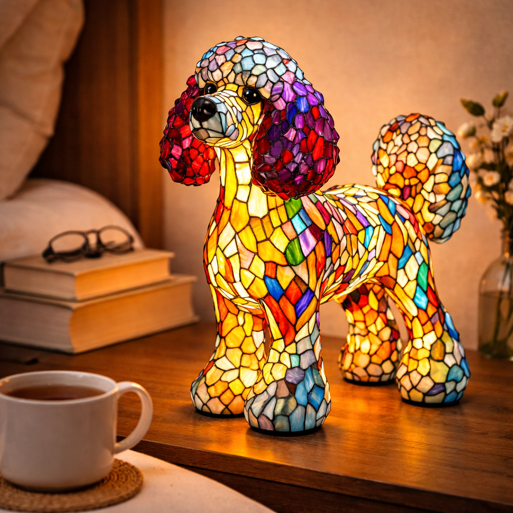 colorful Dog Table Lamp Stained Glass LED Night Light Bedroom