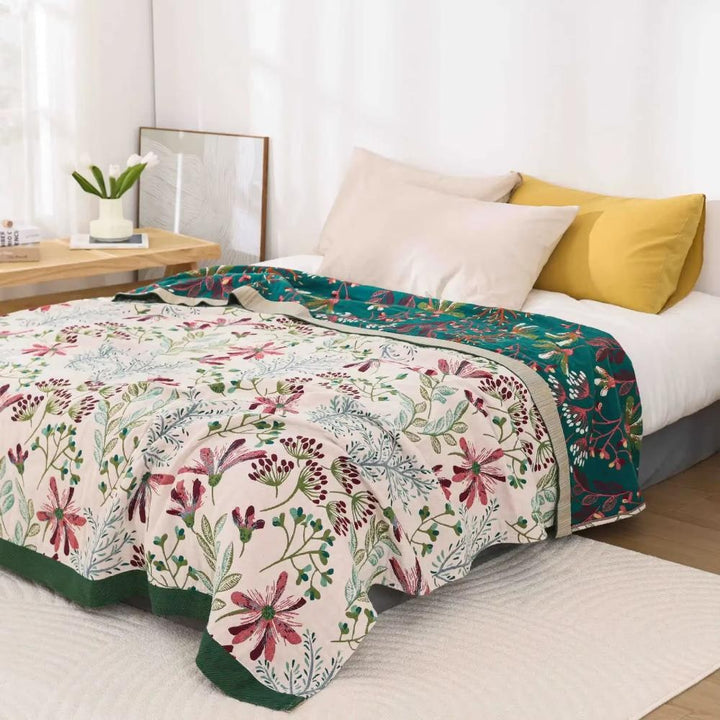 Throw Blanket Cotton Fluffy Decorative Floral Design