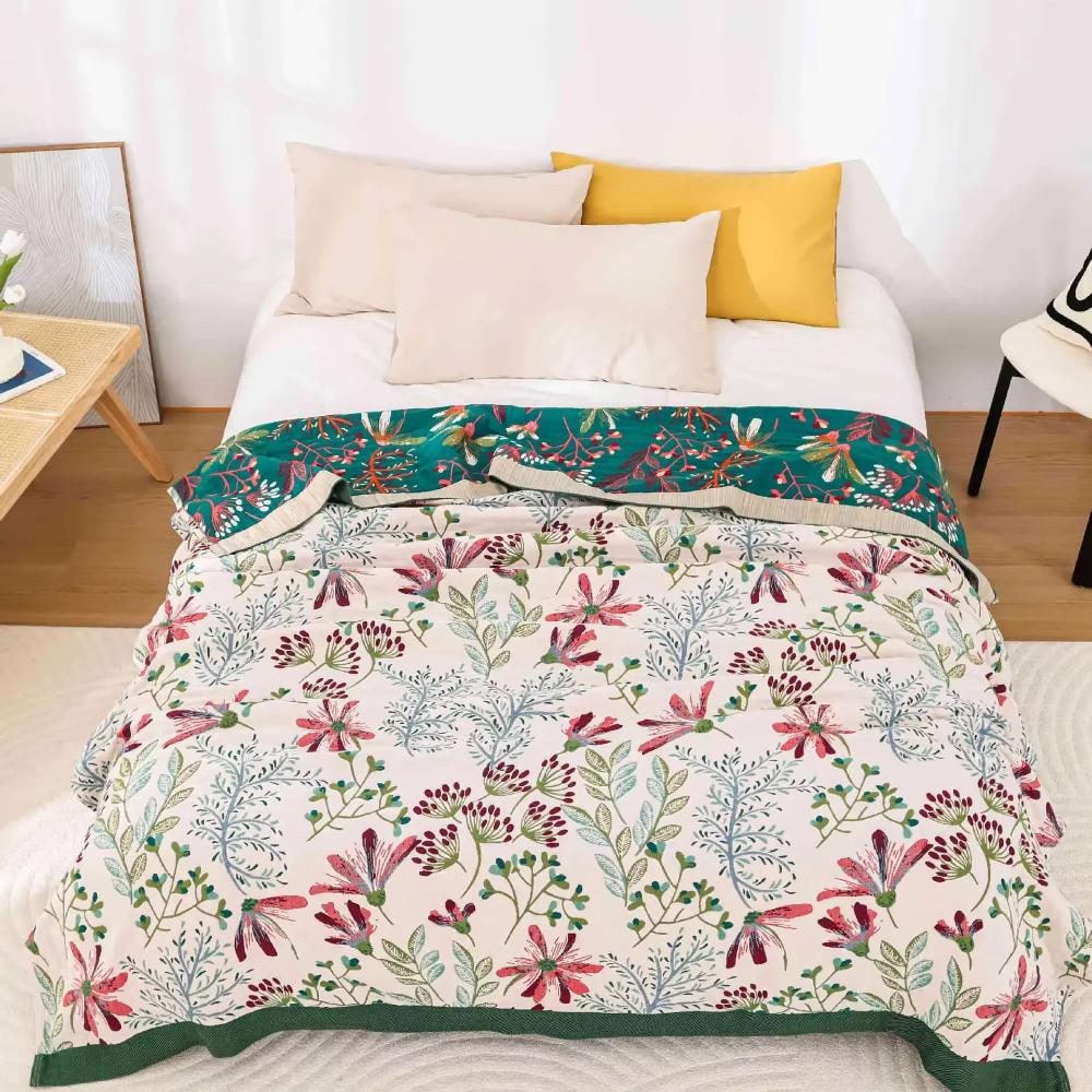 Throw Blanket Cotton Fluffy Decorative Floral Design