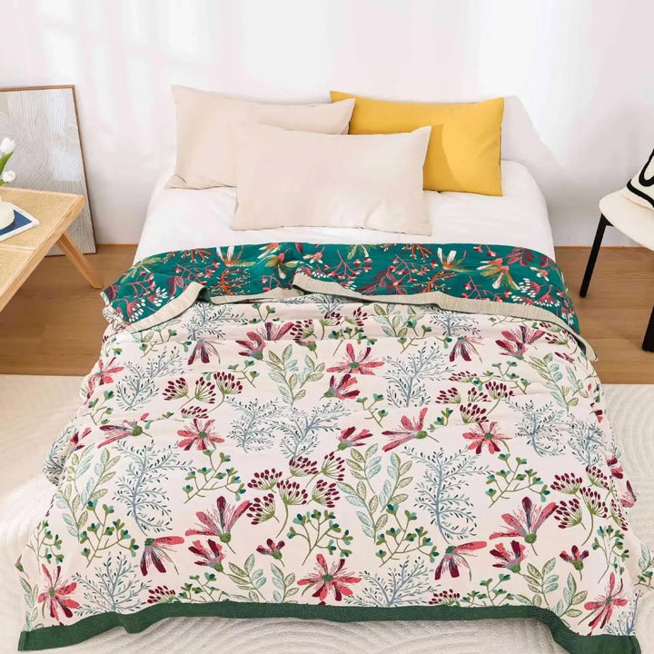 Throw Blanket Cotton Fluffy Decorative Floral Design