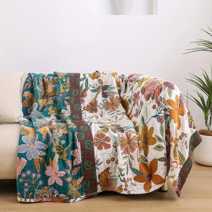 Throw Reversible Cotton Blanket Floral Design