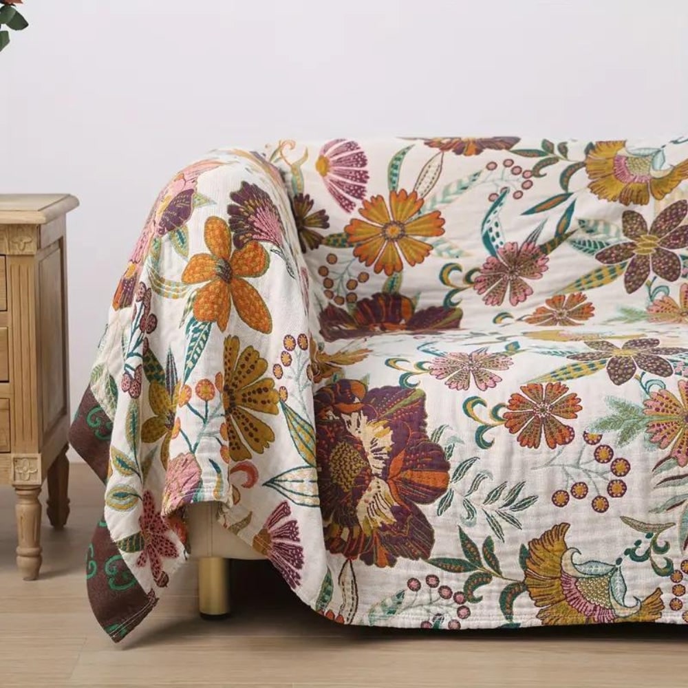 Throw Reversible Cotton Blanket Floral Design
