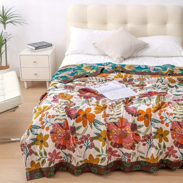 Throw Reversible Cotton Blanket Floral Design
