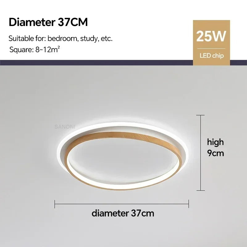 LED Modern Ceiling Lamp | Walnut &amp; Gold Round Design