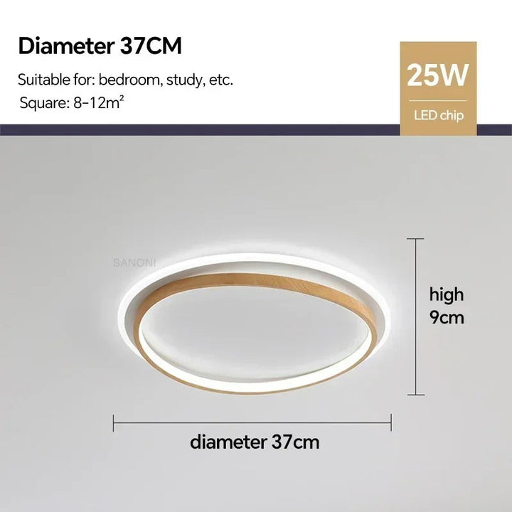 LED Modern Ceiling Lamp | Walnut &amp; Gold Round Design