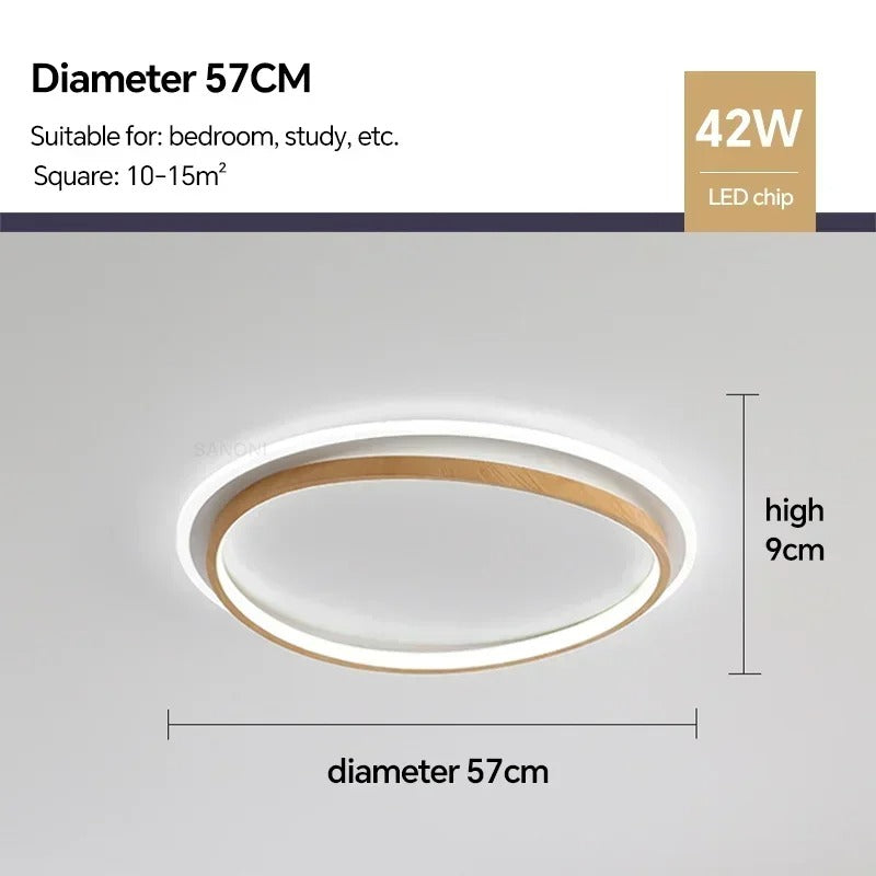 LED Modern Ceiling Lamp | Walnut &amp; Gold Round Design