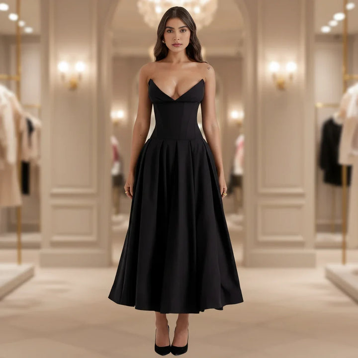 Dress Deep V Neck Summer Casual Flowy Midi Dress